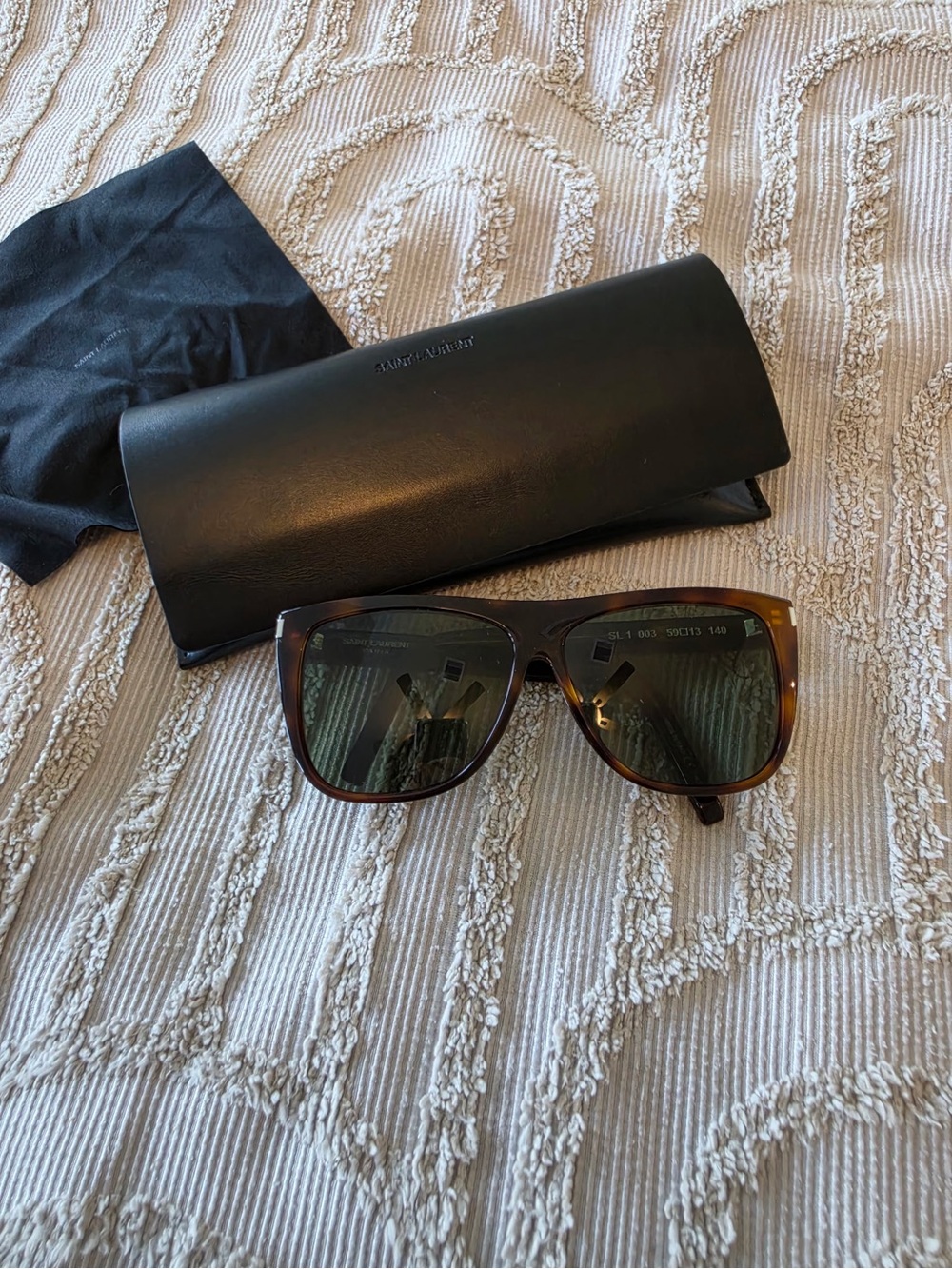 Saint Laurent Tortoise Square Sunglasses with Case
